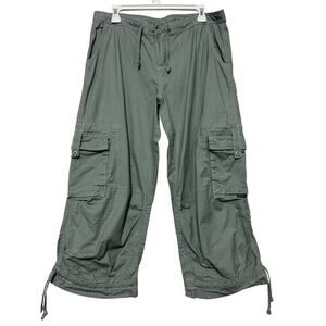 Prana Womens Gray Green Cargo Outdoor Hiking Cropped Pants Size L Drawstring